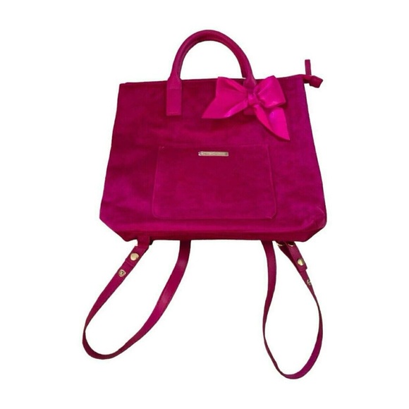 Is Valarie !!pink Velvet Juicy Couture Convertible Backpack Purse With Bow 💗 - Picture 1 of 8